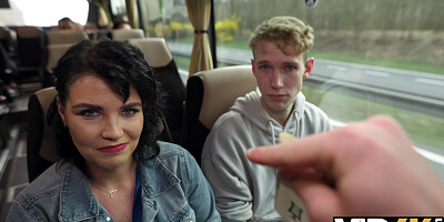 VIP4K. Pretty big titted lady is fucking in the bus