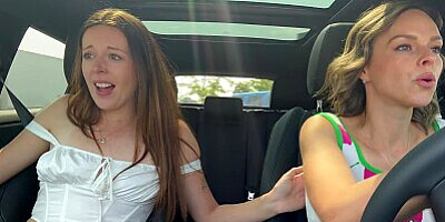 Nadia Foxx & Serenity Cox using Lush remote controlled vibrators in public drive thru & cumming hard