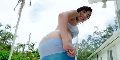 Amazing brunette is having hot hardcore copulation in the yard