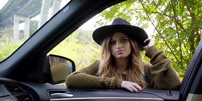 Sexy hitchhiker Nicole Rae worships my extra large dick for a free ride