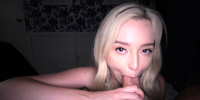 ...Dressed in sexy white stockings Lexi Lore blows and rides horny dude in POV...