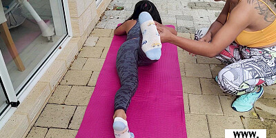 Thai MILF and GF doing workout on dildo