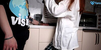 Grinding my fingers in her pie while the pizza cooks.