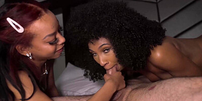 ...Black nymphs Olivia Jayy and Freya Kennedy share white pecker in bed...
