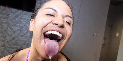 Black babe with natural boobs is feasting on a BBC