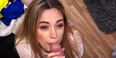 Jerking off creep ends up fucking a petite blondie