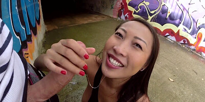 Filthy Asian slut with a fine ass gets rammed hard in public