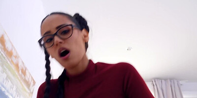 Nerdy Latina with pigtails welcomes pickup artist's cock in pussy