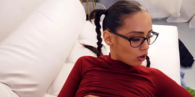 Nerdy Latina with pigtails welcomes pickup artist's cock in pussy