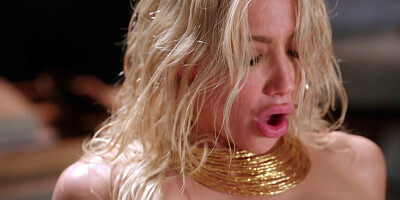 Cute blonde girl with a tight twat is eaten out by a dyke