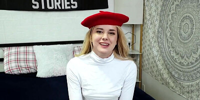 Stepsister wears a slutty little beret and gets fucked