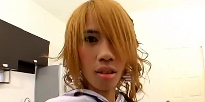 Skinny redhead gets her Asian pussy rammed real hard