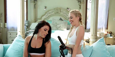 Brunette babe and a blonde dyke are testing out a toy