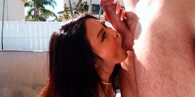 Brunette in a bikini doing nasty things today