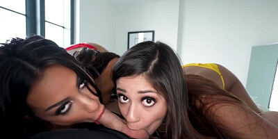 Sweet dolls make out in charming FFM and share surreal sex scenes