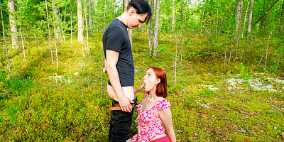 Aroused redhead taped in the park while boyfriend breaks her pussy