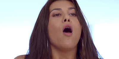 Bouncing up and down are the little boobs of a butt fucked gal