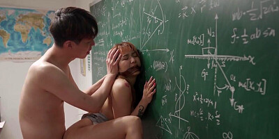 Asian student getting fucked savagely in a classroom