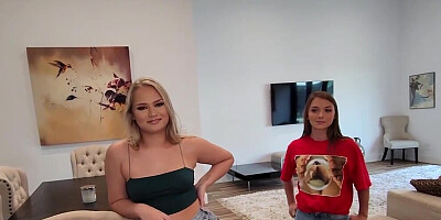A thick blonde and a fit brunette in an FMF threesome