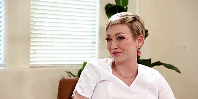 Short hair blonde bitch loves oily cock riding