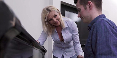 Blonde in white lingerie knows her stepson is a good fucker