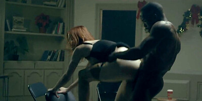 Redhead slut gets used rough in a dark interracial fuck