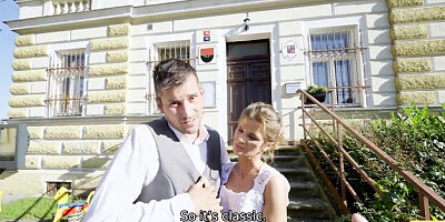 Delightful Steve and Sarah's wedding dress scene