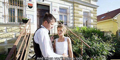 Delightful Steve and Sarah's wedding dress scene