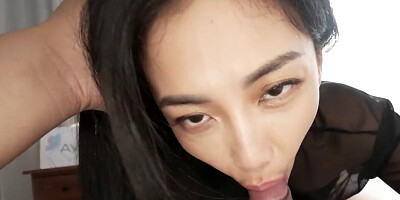 Petite Asian slut gets fingered then sucks dick like a pro