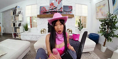 Asian gets licked in her hairy muff and left to suck cock naked