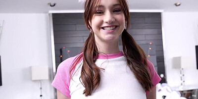 Tiny babe fucks herself and makes the guy want her SO hard