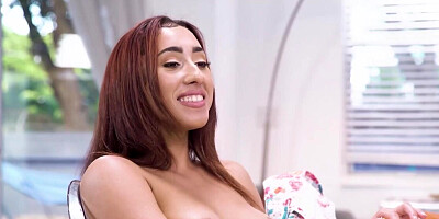Latina housemaid Kira Perez fucks two cocks like a pro