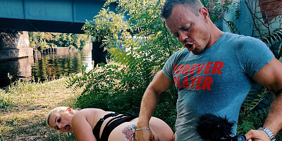 Busty blonde fucks in the park and enjoys naughty positions