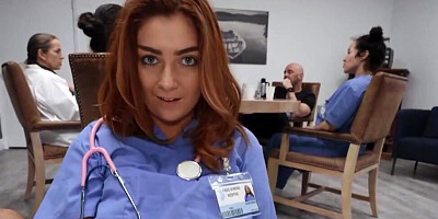 Redheaded babe with big boobies takes dick at the hospital