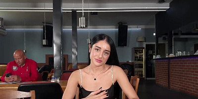 Tiny girl with a gorgeous face rides dick in restroom