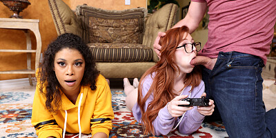 Gamer girl superfuck with two innocent gals