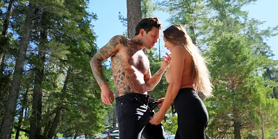 Chick spread legs to be bonked by the stripper in nature