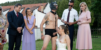 Real cuckold sex in the backyard during wedding ceremony along with family