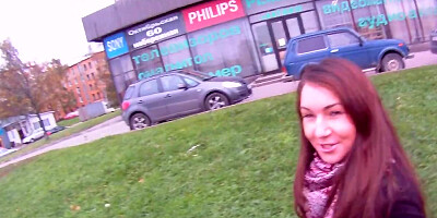 Russian sweet girl showing her boobies outdoors