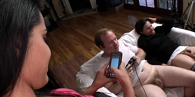 Hot girls are having group sex with a couple of gamers here