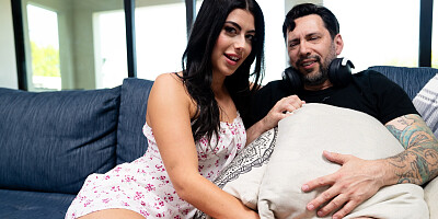 Tight girl with small tits comforts an older man