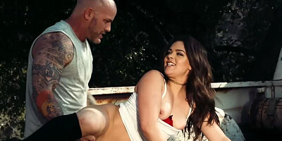 Busty bimbo is fucked in the backseat of the vehicle