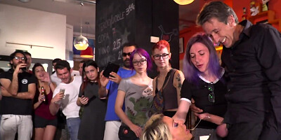 Curvy nympho blonde publicly shamed with cock and dildos