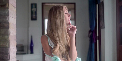 Blonde with a delicious pussy is showing off alone today