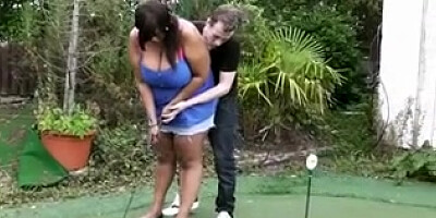Ebony fatty stretches her gams for white beef whistle