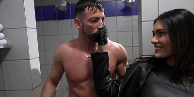 Splendid girl's feet covered with fresh sperm after pussyfuck