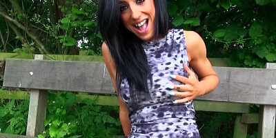 Sweet brunette is giving a blowjob to a stranger for some money