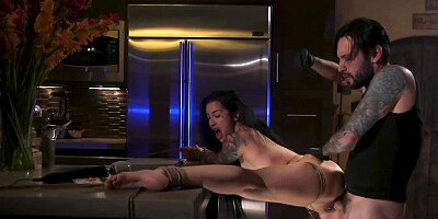 Lovely girl is tied up and fucked in the ass by her master