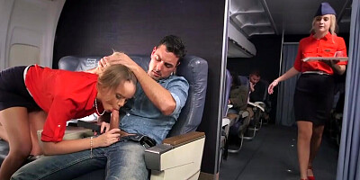 Hot flight attendant devours passenger's cock in surreal perversions