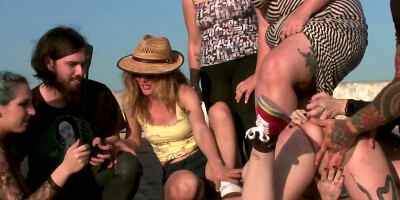 Innocent girl humiliated by guy and his assistants outdoors
